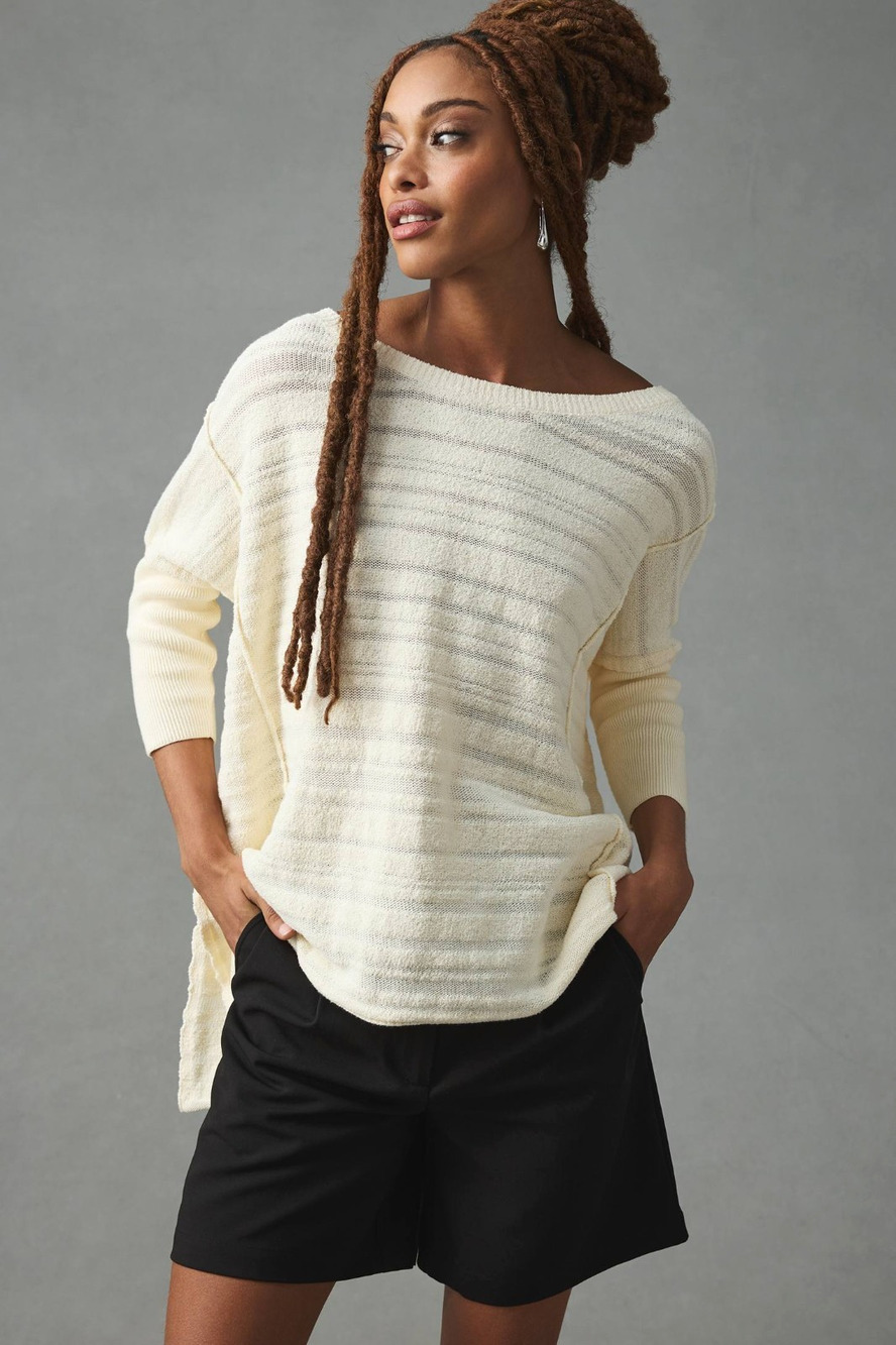 Anthropologie Pilcro Womens Oversized Cream Textured Knit Oversized Sweater S
